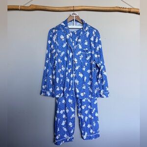 Women’s Blue Polar Bear Print Pajama Set - Button-Up Top & Pants Size M